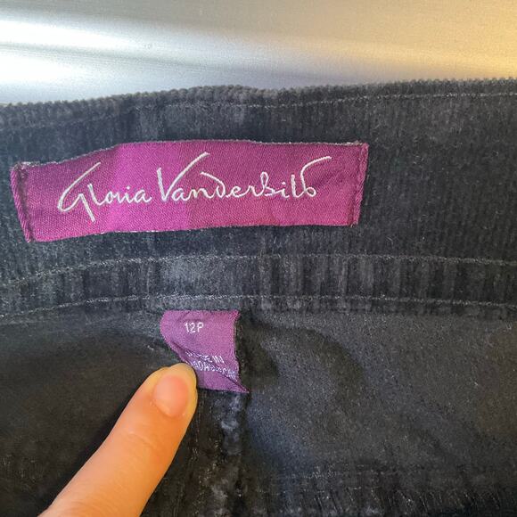 Gloria Vanderbilt Women Corduroy Pants size 12Petite Black Mid Rise Straight Fit - Picture 8 of 10